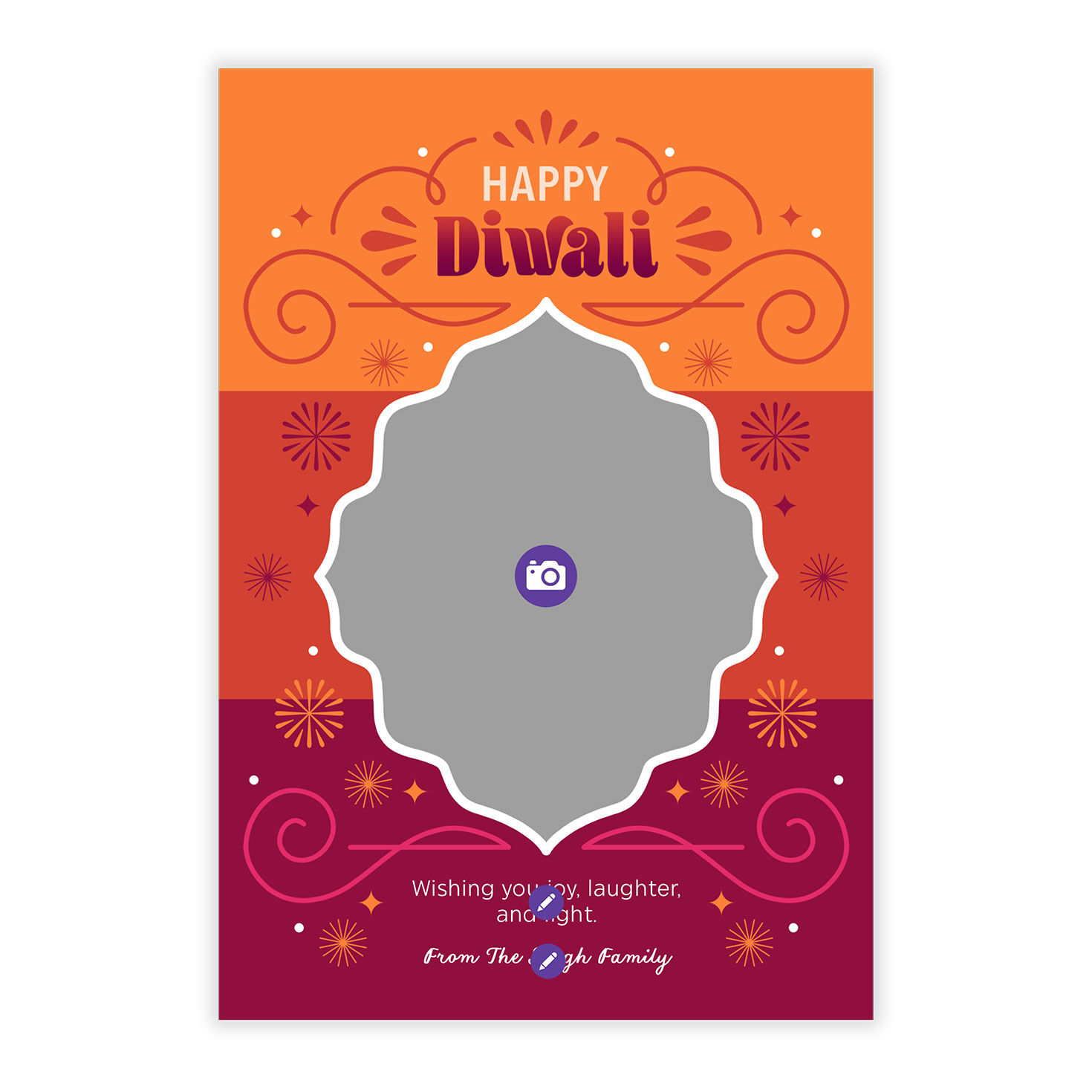 Orange Red Personalized Diwali Photo Card Card Front indicating personalization image number 5