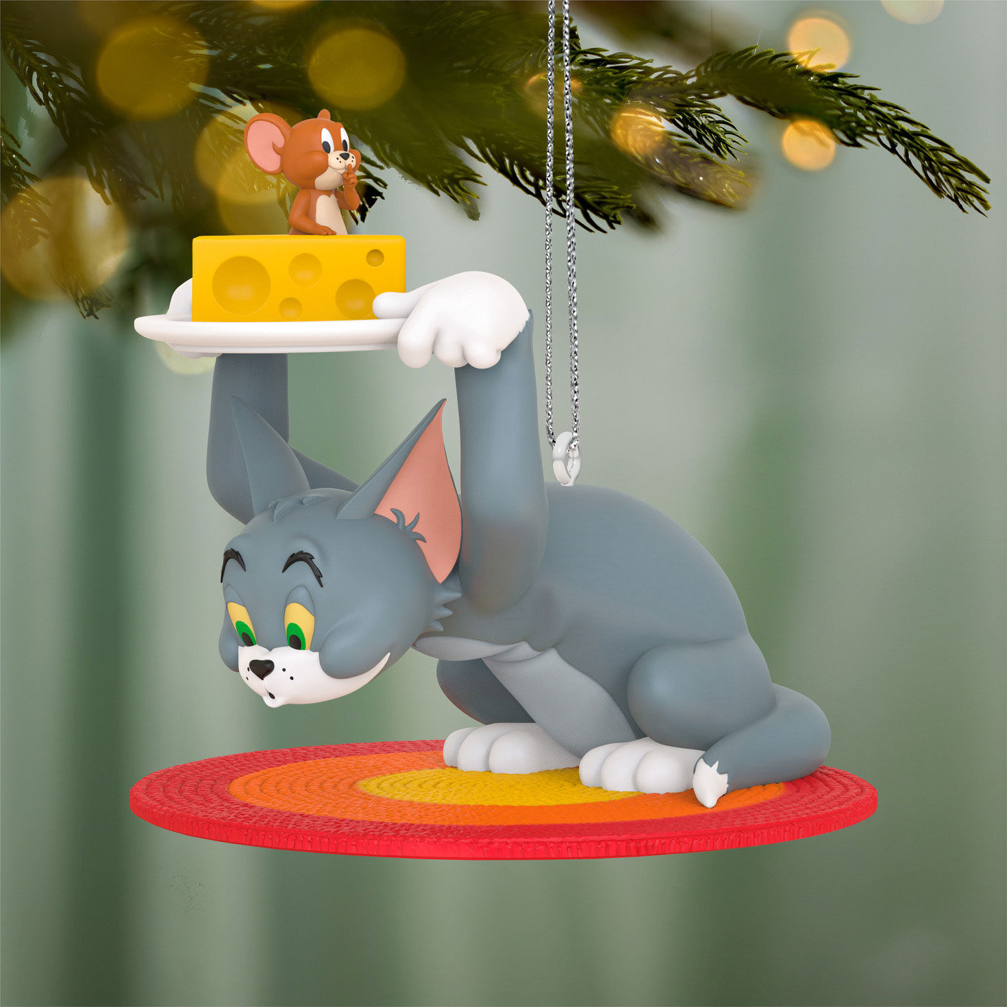 Tom Looking Under Plate With Jerry Ornament Hanging on tree image number 2