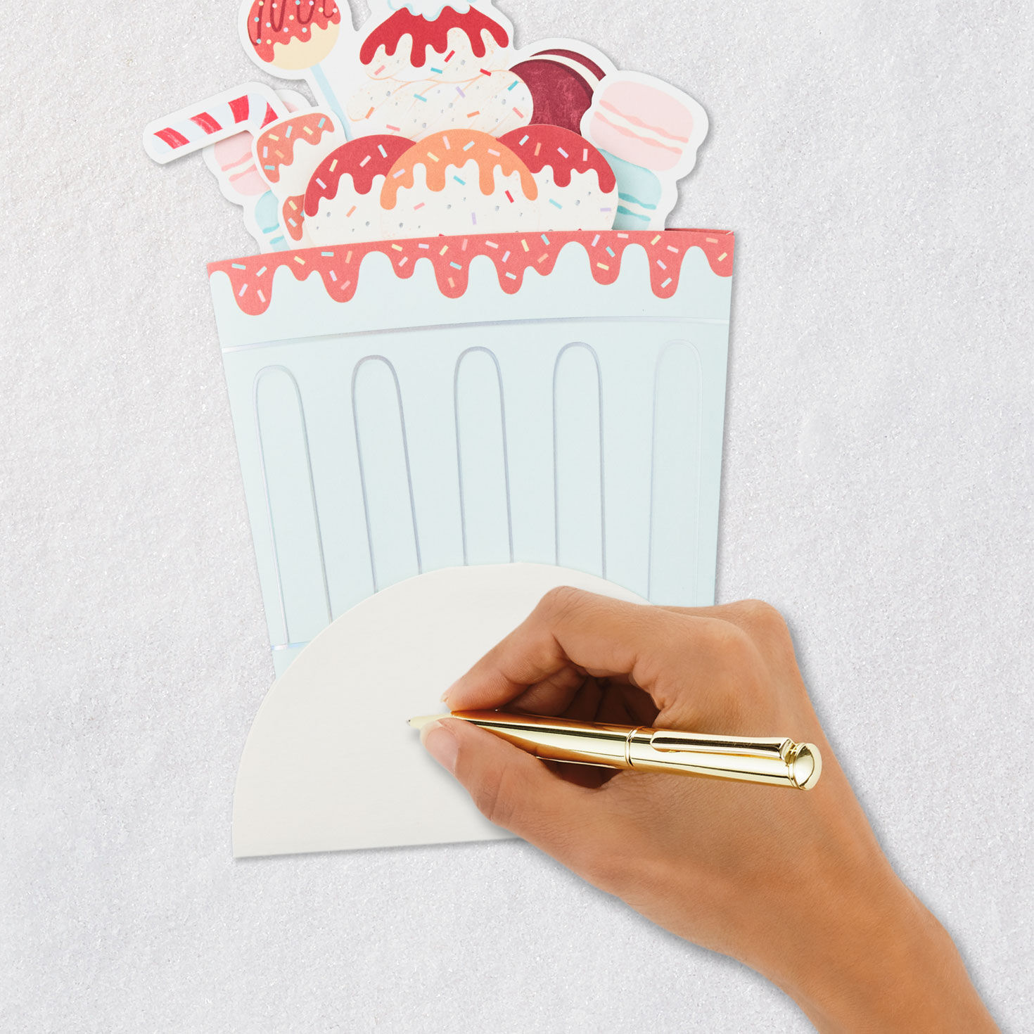 Ice Cream Sundae with Macarons 3D Pop Up Birthday Card Signing card image number 6