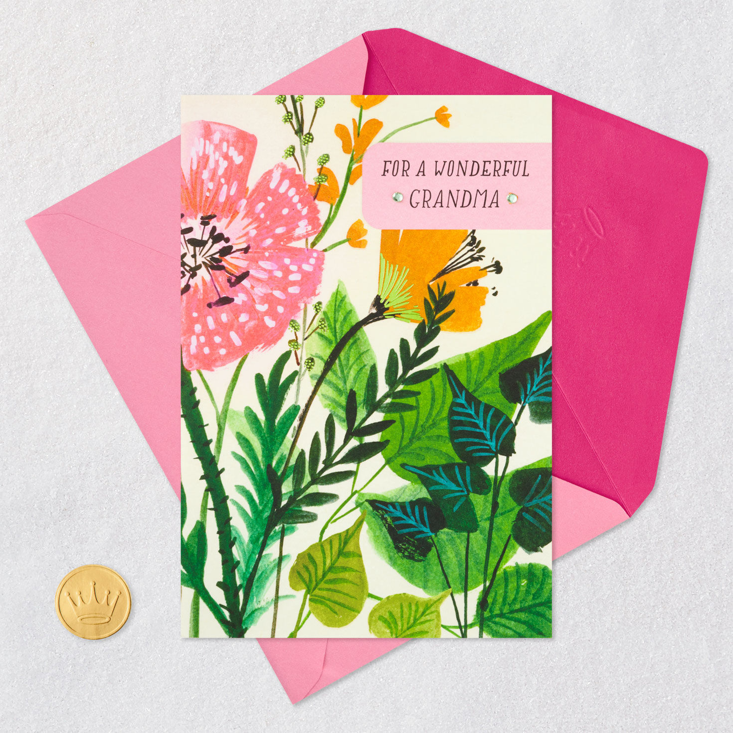 Flowers and Leaves Grandma Mother's Day Card Card Front with Envelope and Gold Seal image number 5