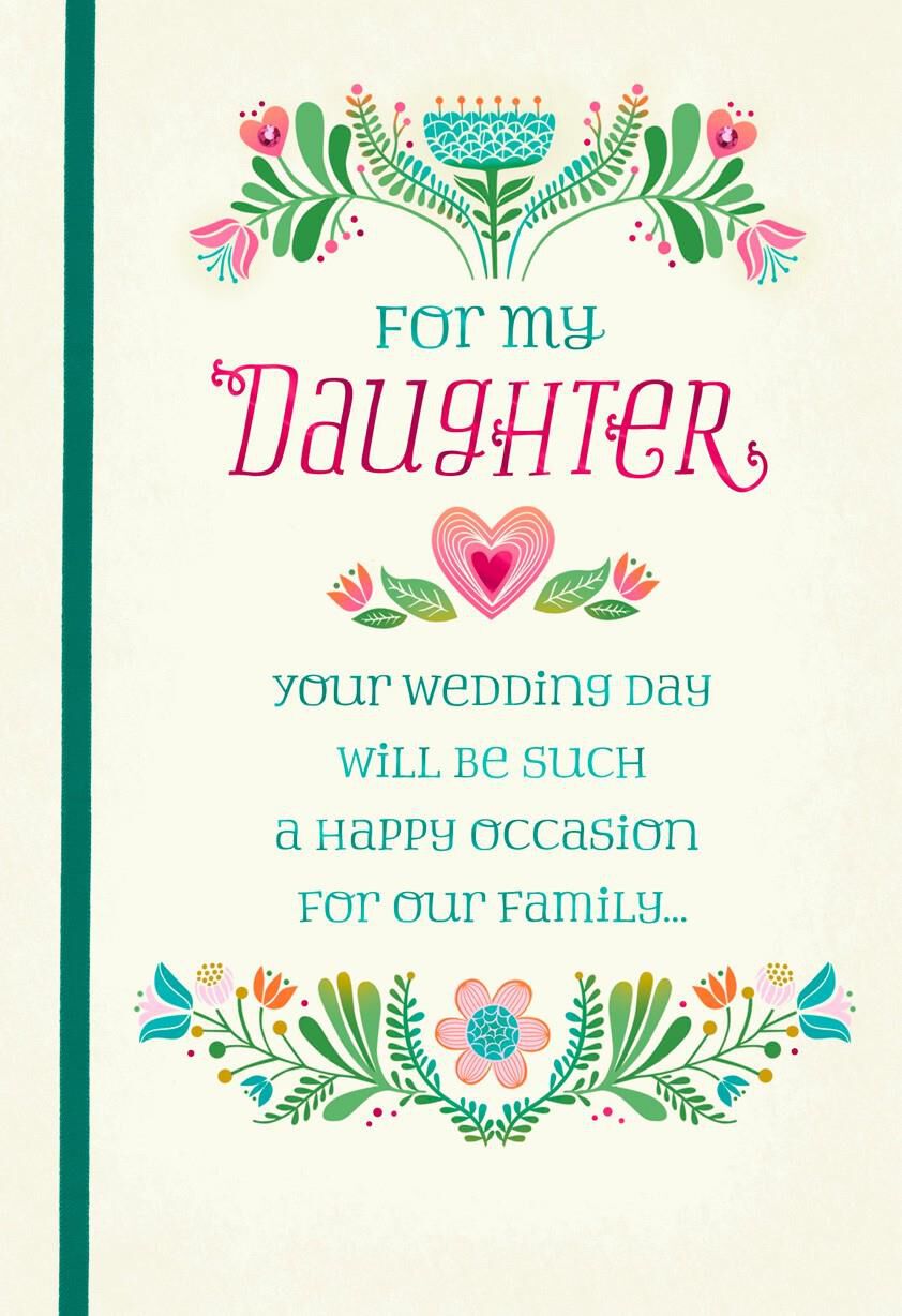 Folk Art Hearts and Flowers Wedding Shower Card for Daughter