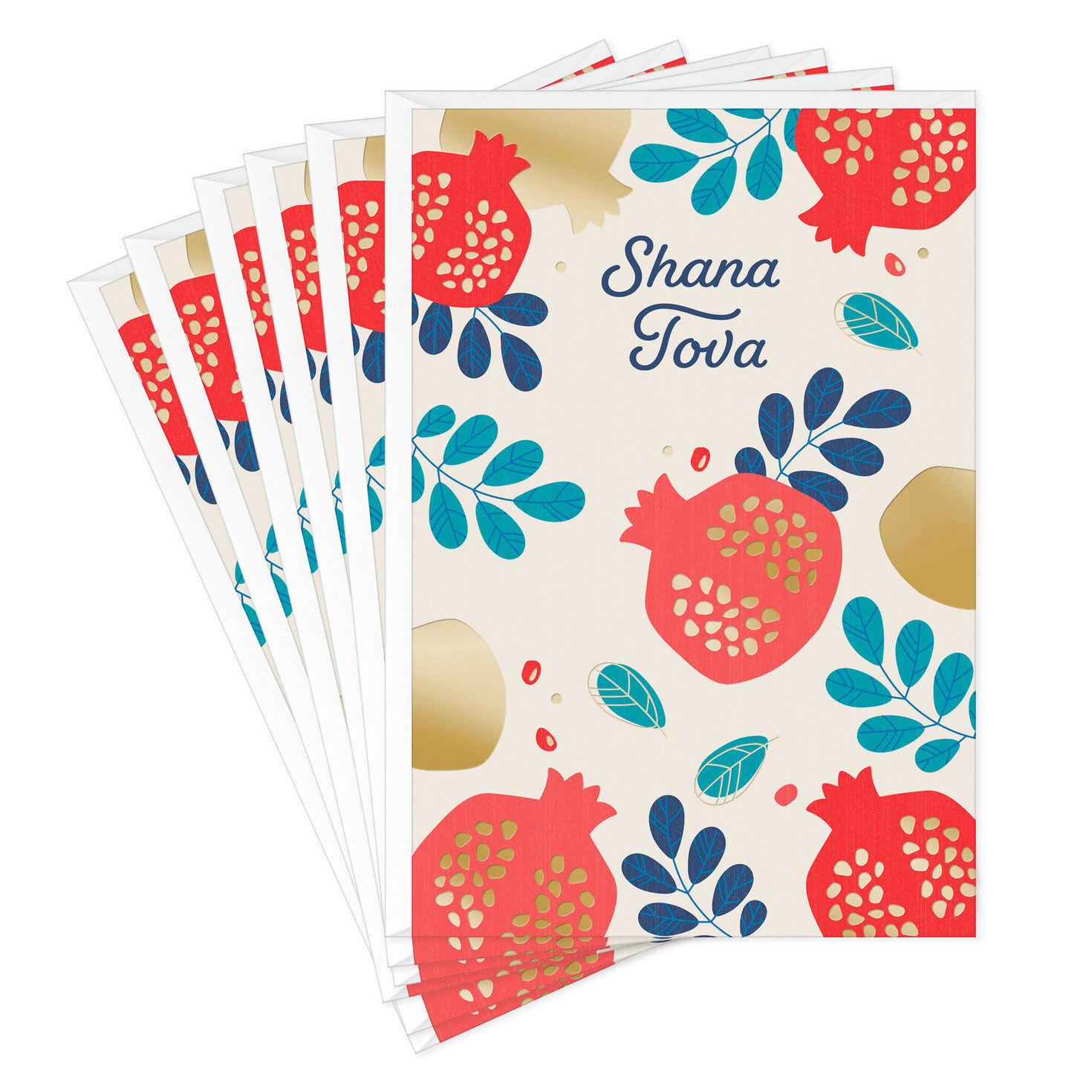 Red and Gold Pomegranates Rosh Hashanah Cards, Pack of 6
