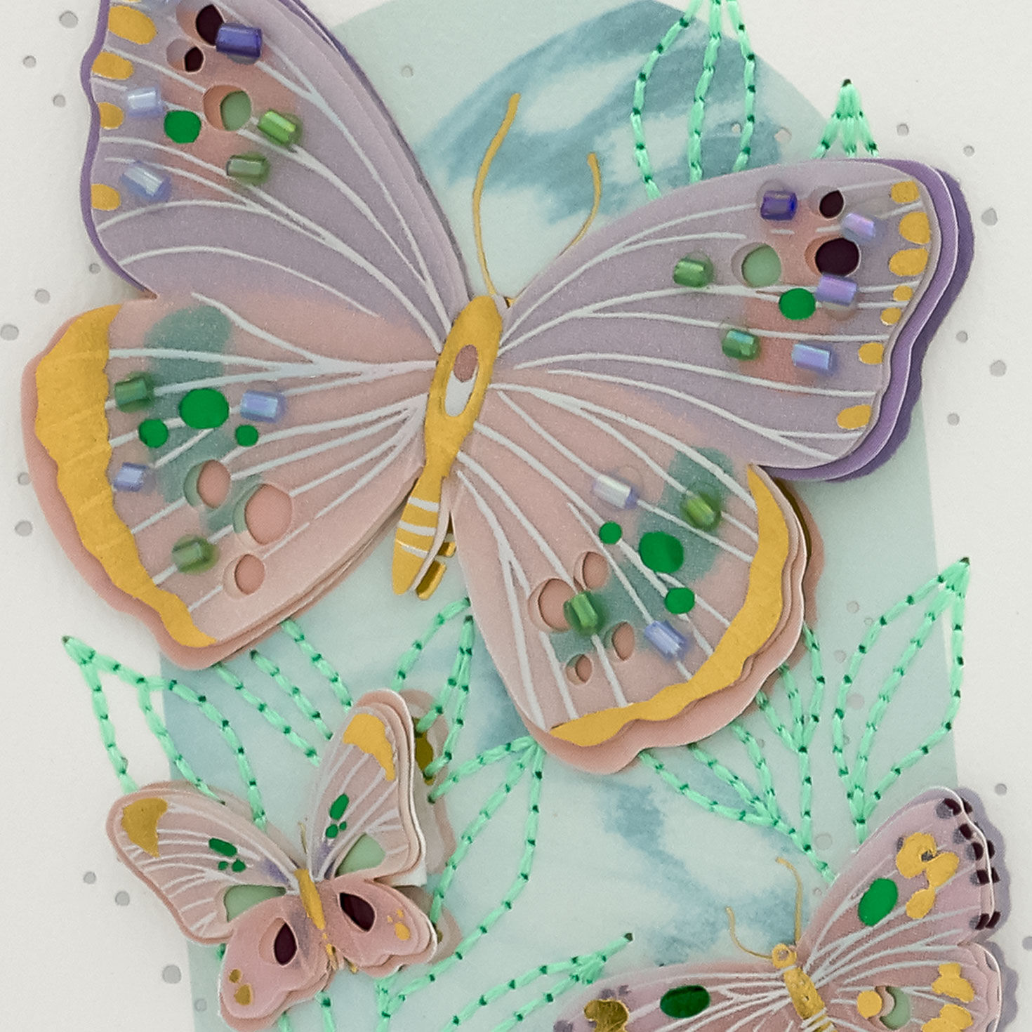 Pink Butterflies on Aqua Birthday Card Card Front Detail image number 4