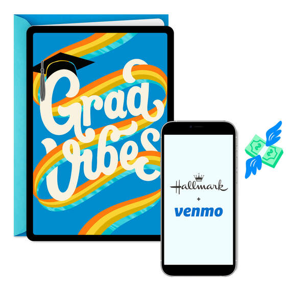 Grad Vibes Rainbow and Mortarboard Venmo Graduation Card, , large image number 1