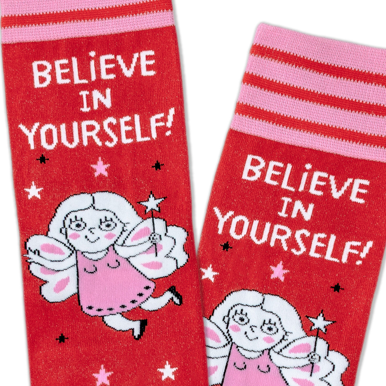 Fairy Believe in Yourself Red Novelty Socks upclose view image number 3
