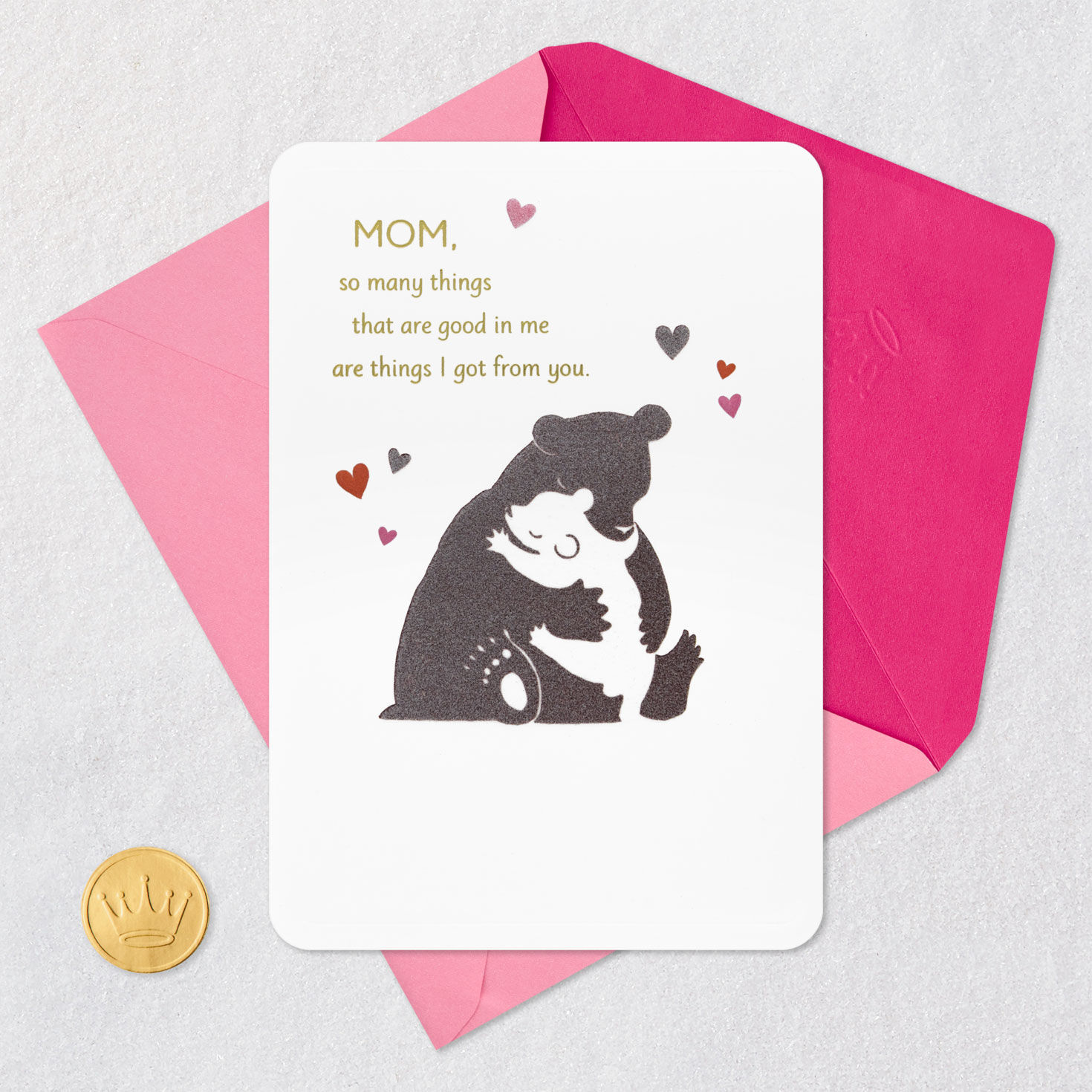 Cub and Mama Bear Hug Mom Valentine's Day Card Card Front with Envelope and Gold Seal image number 7