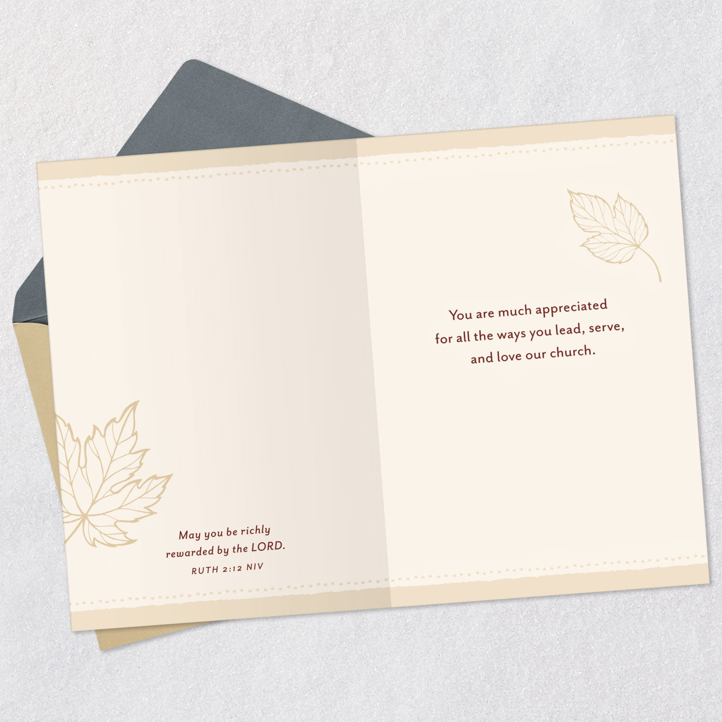 Leaves and Flowers Pastor Clergy Appreciation Card Open card with envelope image number 4