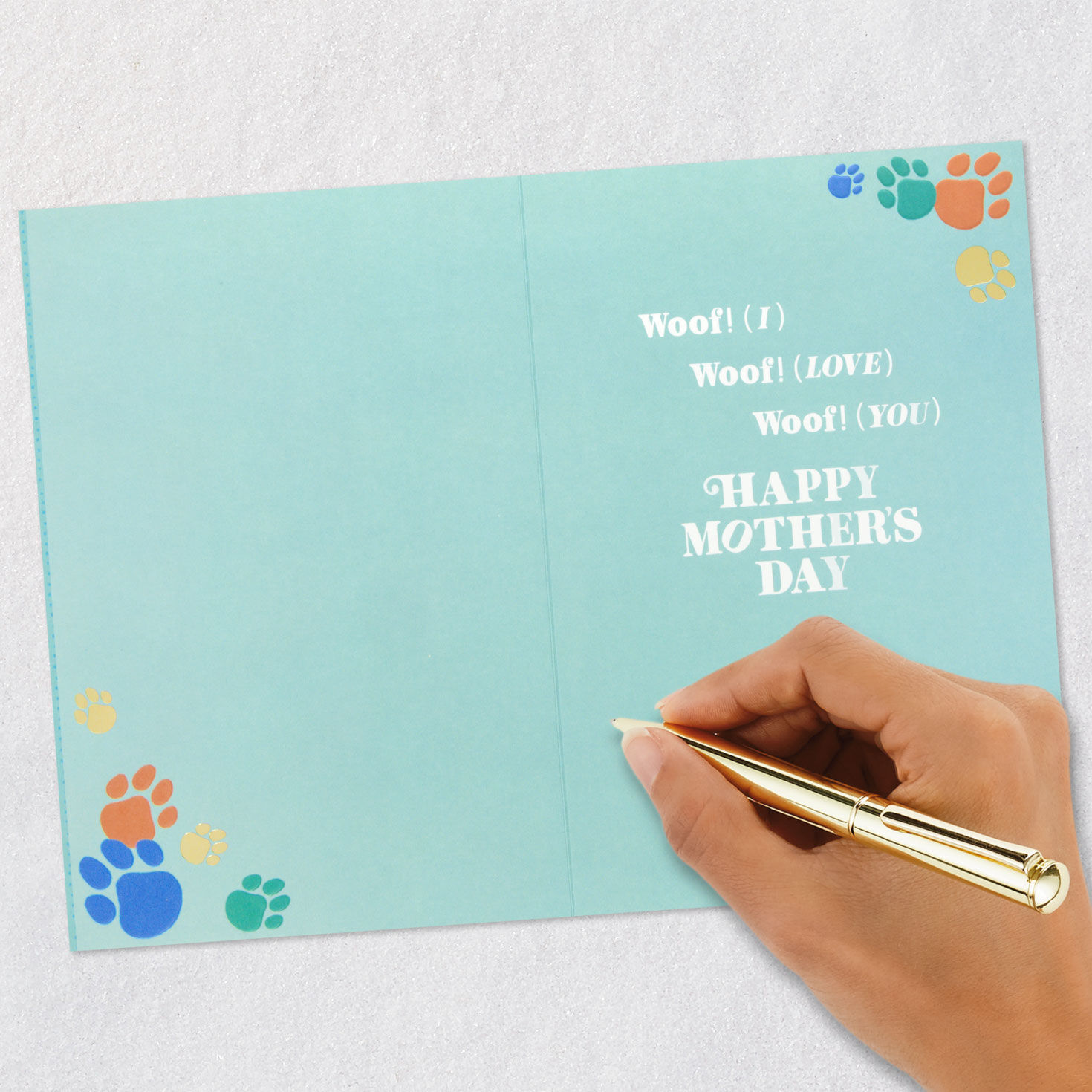 Colorful Paw Prints on Blue Mother's Day Card from Dog Signing card image number 6