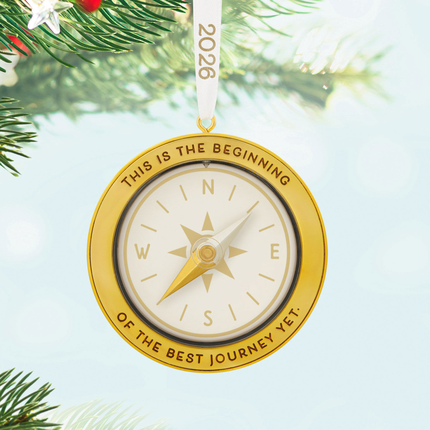 Best Journey Gold Compass Keepsake Ornament Hanging on tree image number 2