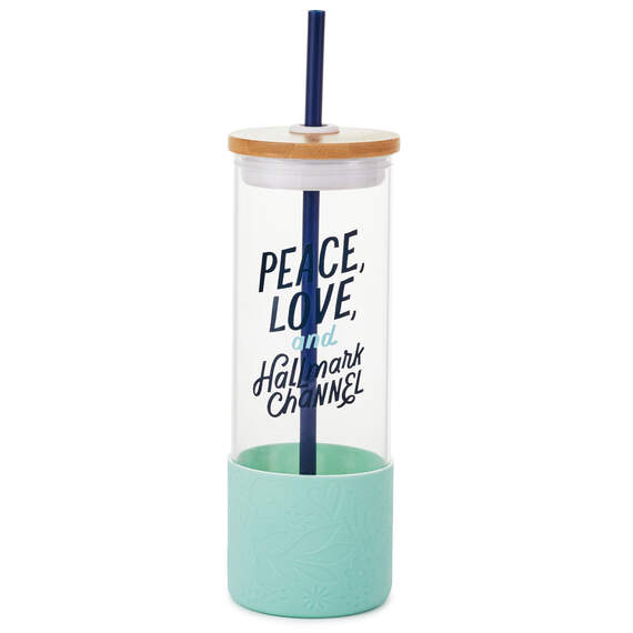 Hallmark Channel Peace & Love Glass Water Bottle With Straw, 22 oz., , large image number 1