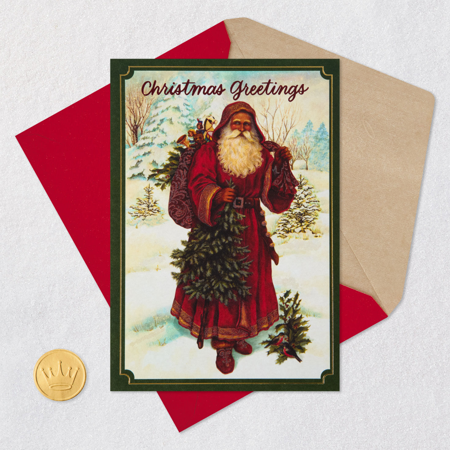 Traditional Santa in Snow Christmas Card Card with envelope and Seal image number 6
