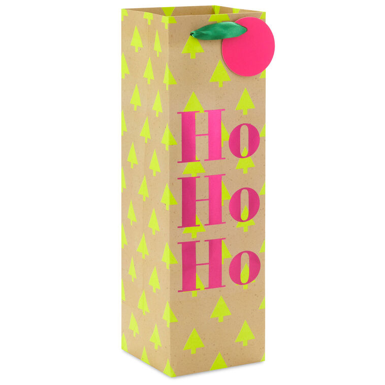 13" Ho Ho Ho Neon Christmas Wine Gift Bag