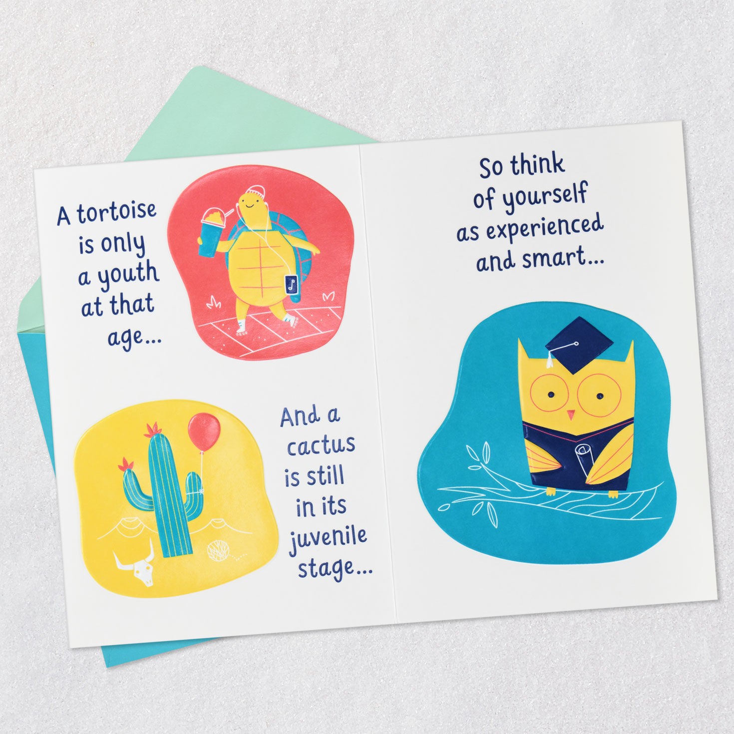 Saguaro Cactus and Tortoise 60th Birthday Card Open card with envelope image number 4
