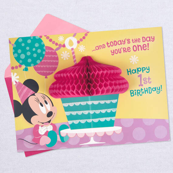 Disney Minnie Mouse Cupcake Pop-Up First Birthday Card, , large image number 3