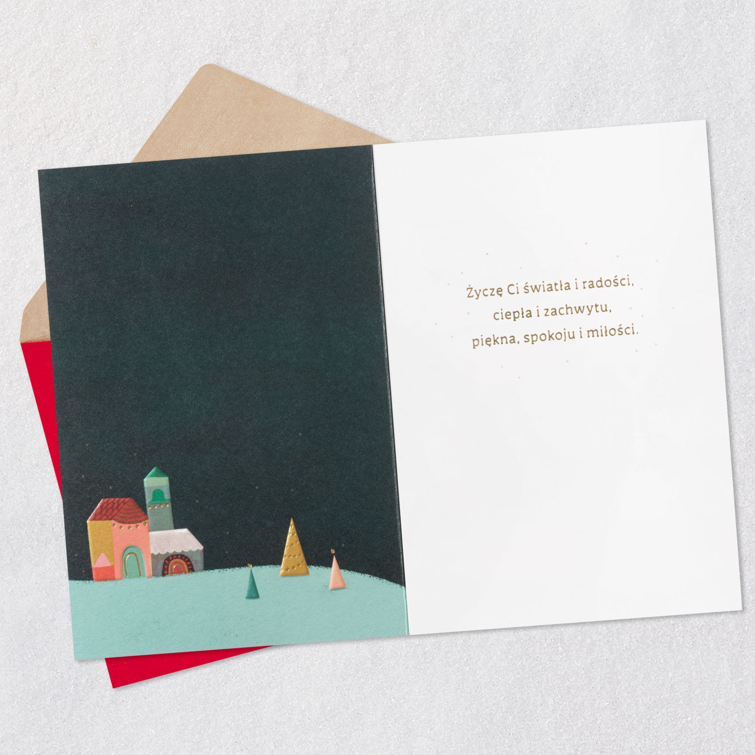 Pastel Town Scene Polish Christmas Card Open card with envelope image number 3