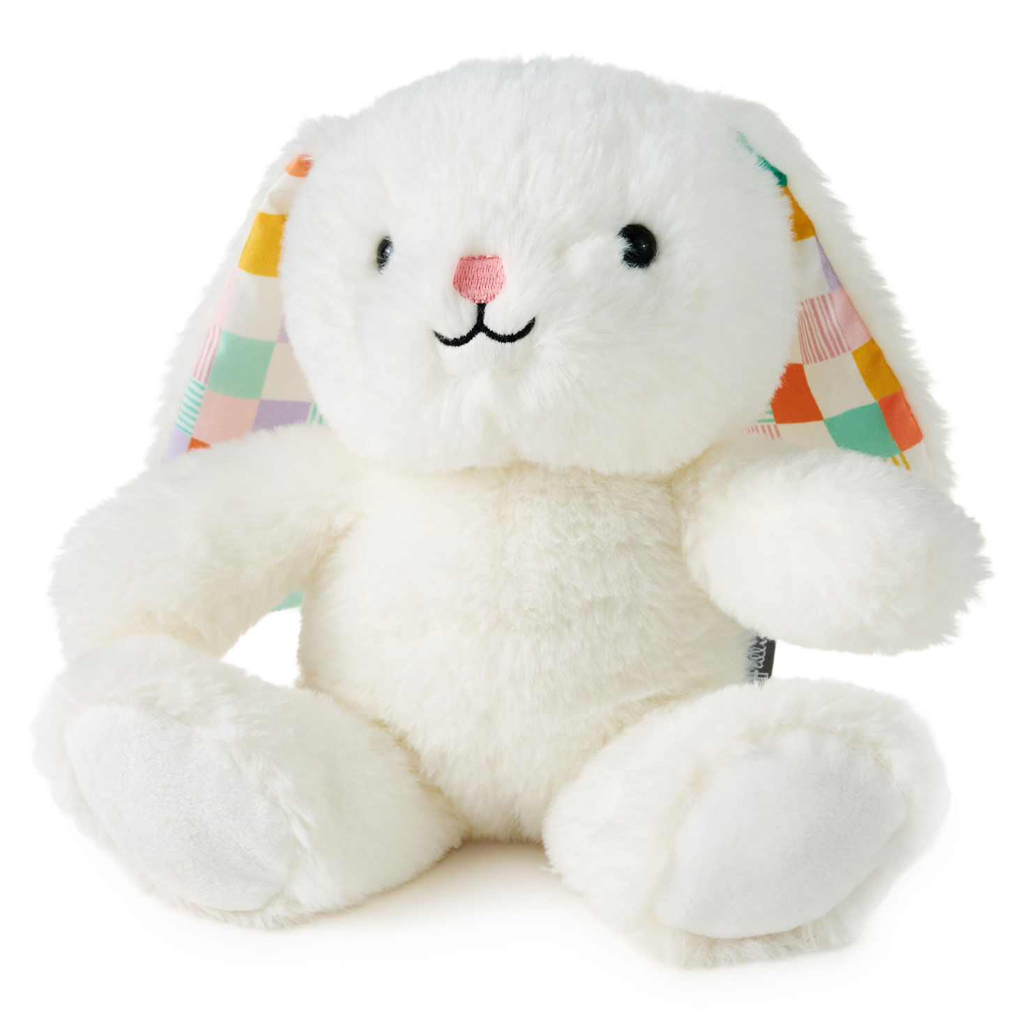 White Bunny Rabbit Stuffed Animal With Plaid Ears front image number 4