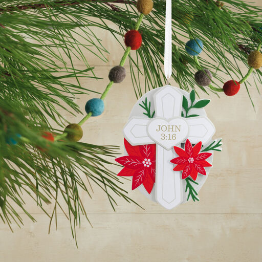 DaySpring Cross With Poinsettias Religious Hallmark Ornament, 