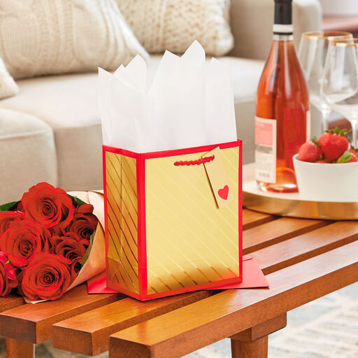 6.5" Gold Stripes and Red Border Small Gift Bag, 