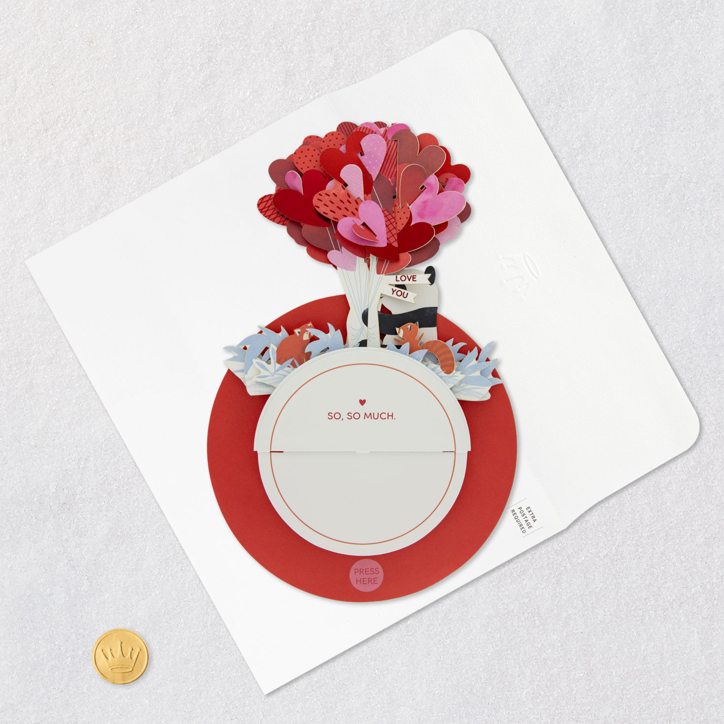 Panda Balloons Musical 3D Love Valentines Day Card Card Front with Envelope and Gold Seal image number 7