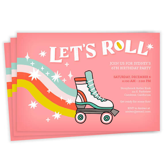 Let's Roll Roller Skates Party Invitation