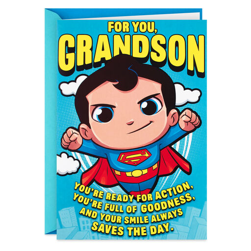 DC Comics™ DC Super Friends™ Superman™ Birthday Card for Grandson With Stickers, 