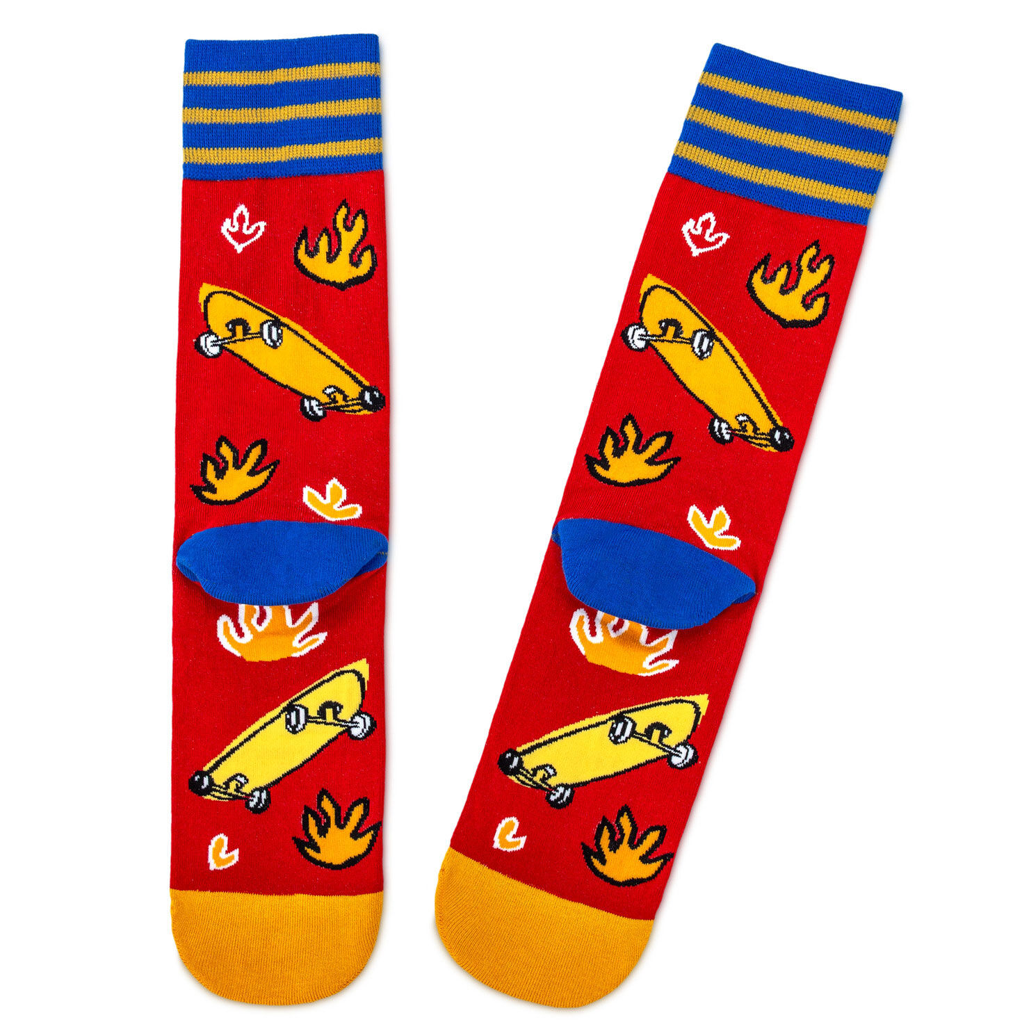 Skateboards and Fire on Red Rad Dad Crew Socks back image number 2