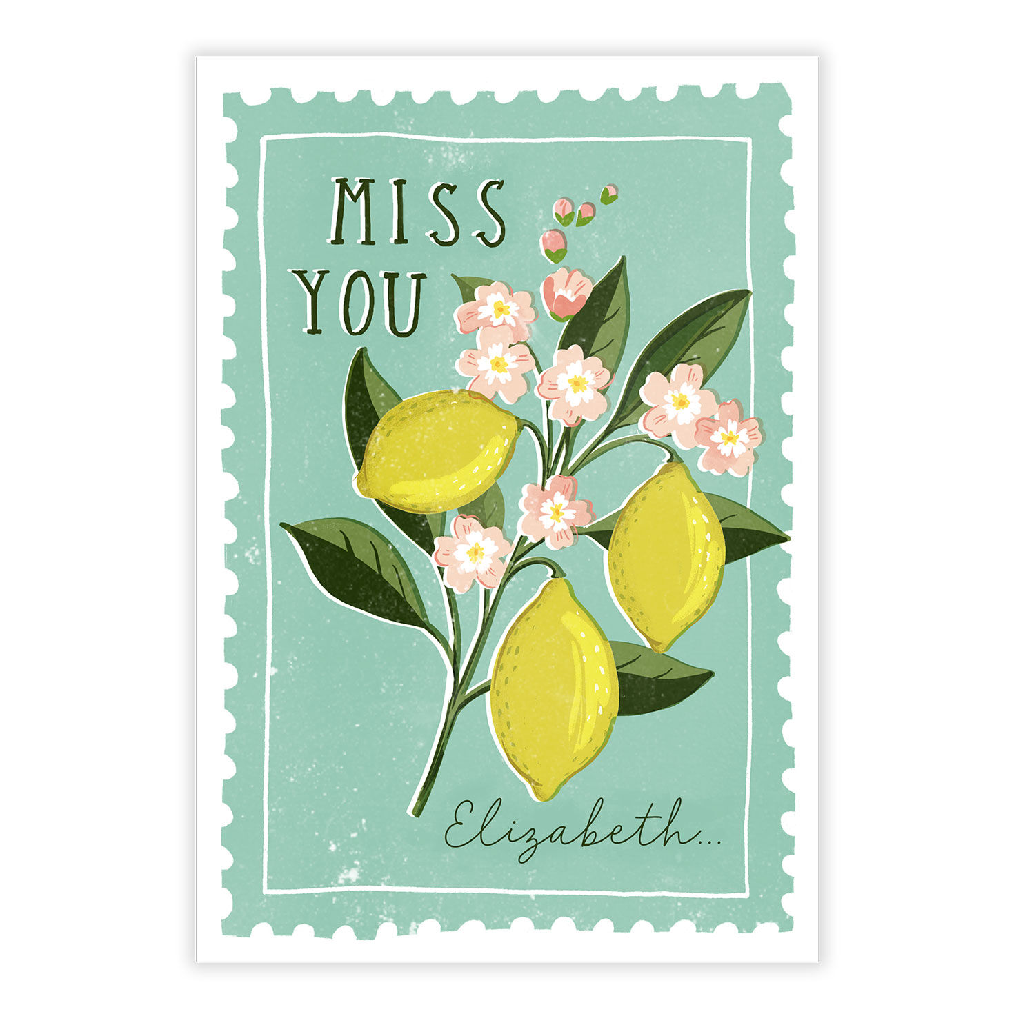Pink Flowers Stamp Miss You eCard, , large image number 2