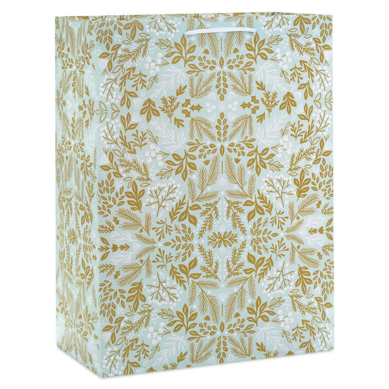 20" Gold Winter Floral on Light Blue Jumbo Christmas Gift Bag