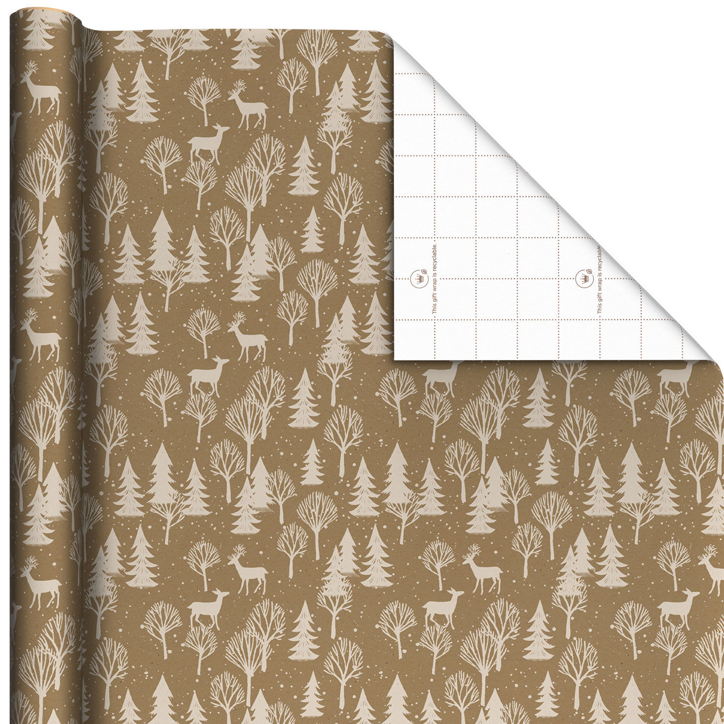 Deer and Tree Silhouettes on Brown Jumbo Christmas Wrapping Paper Roll, 90 sq. ft.