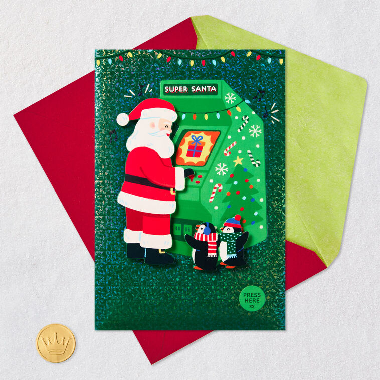Video Gamer Santa Kids Christmas Card With Music Card Front with Envelope and Gold Seal image number 6
