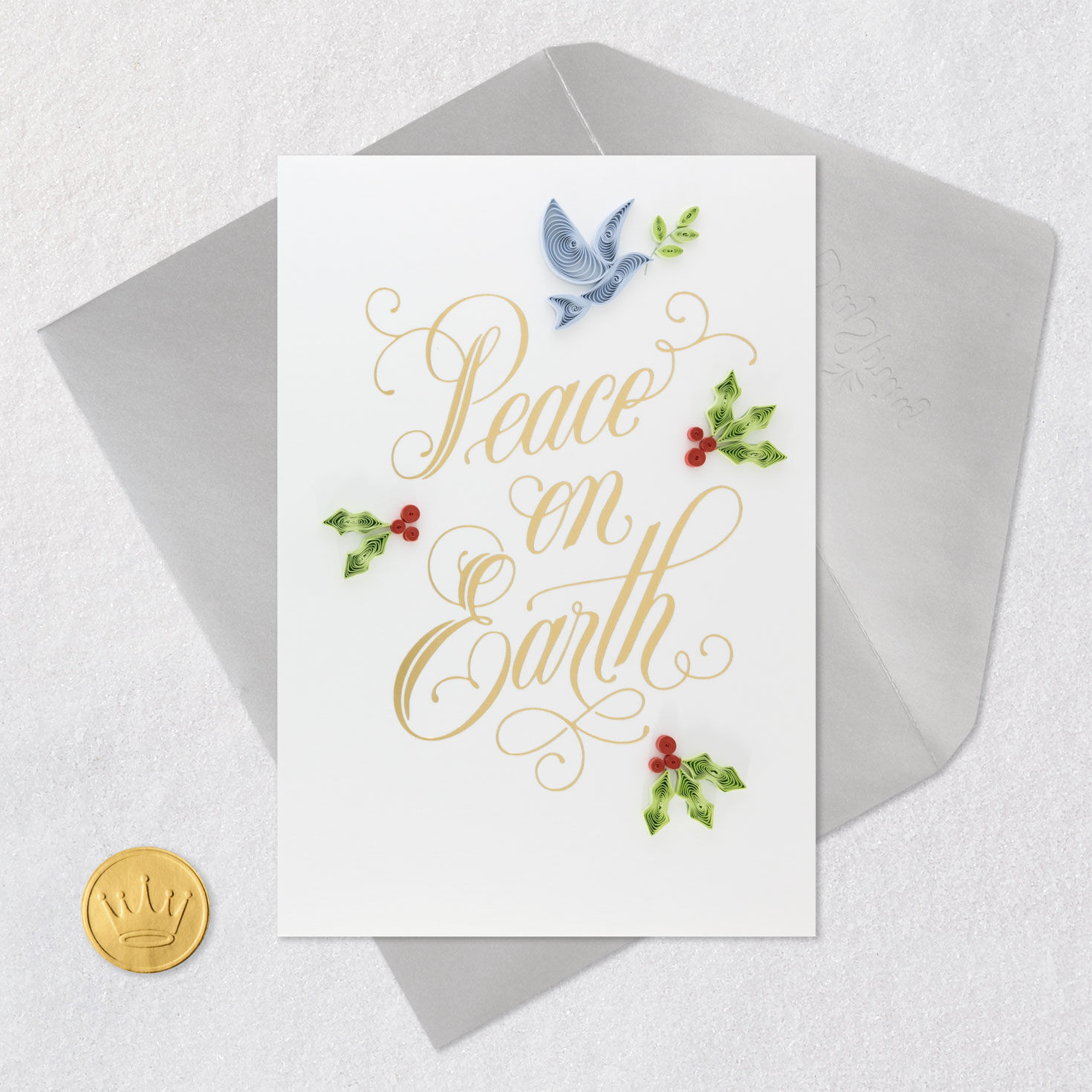 Dove Peace Earth Religious Quilled Christmas Card Card Front with Envelope and Gold Seal image number 6
