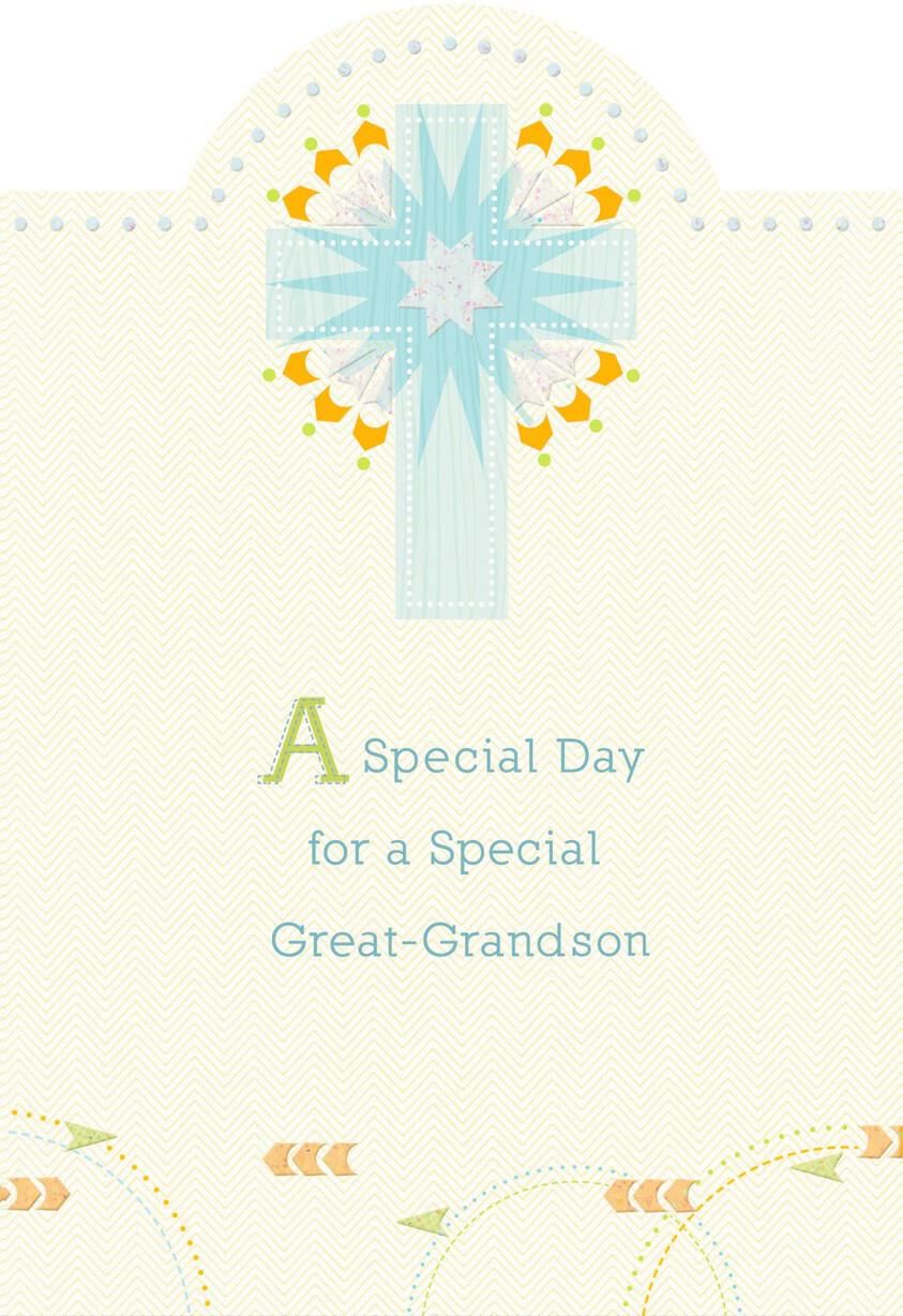 Blue Starburst Cross First Communion Card for Great-Grandson