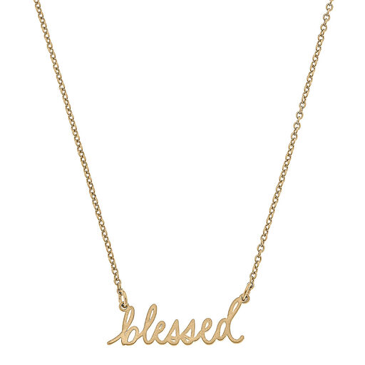 Worn Gold Julia Blessed Script Delicate Chain Necklace, 16", 
