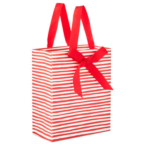 6.5" Peppermint Stripe Small Christmas Gift Bag With Bow, , large
