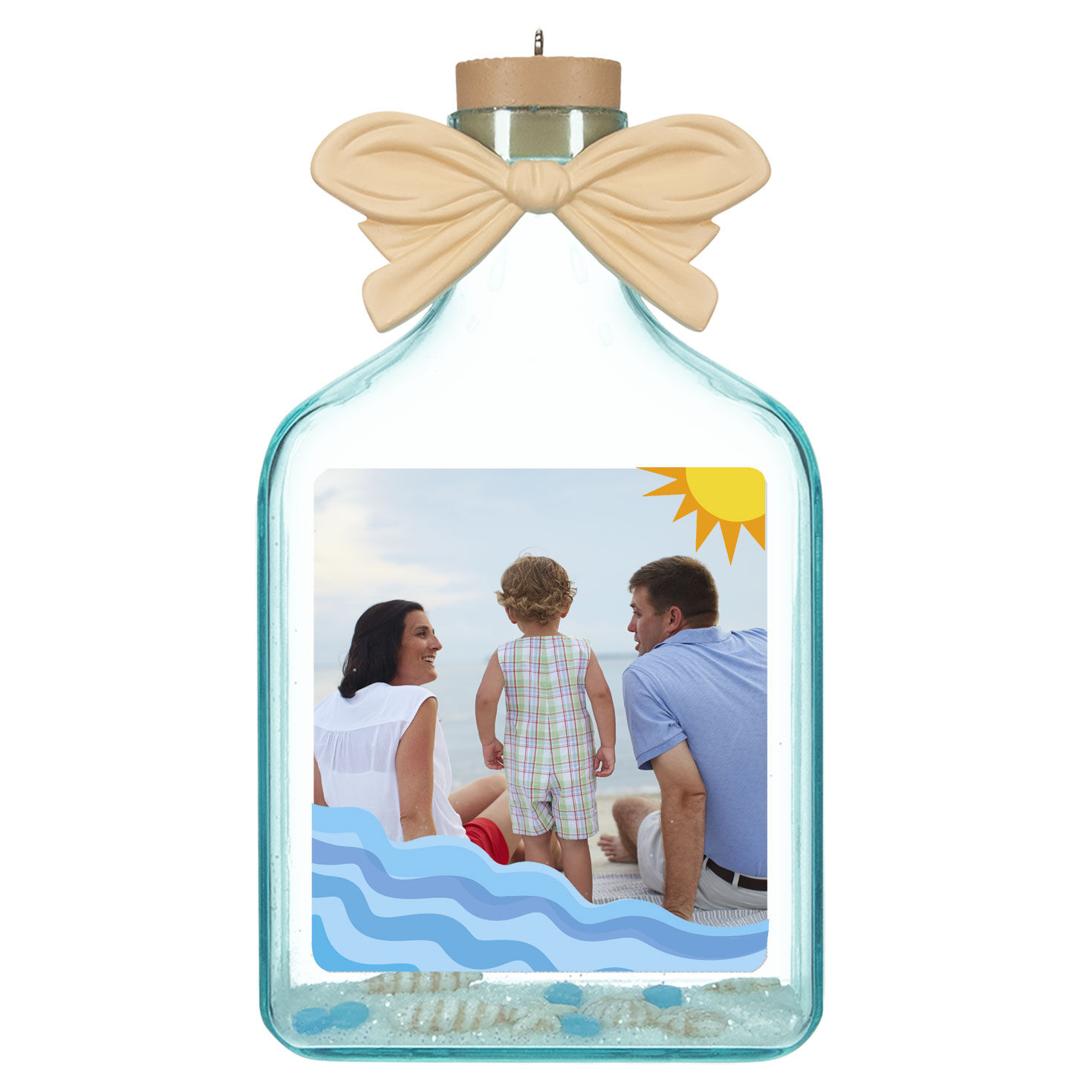 A Day at the Beach Sun & Waves Personalized Ornament, Custom Photo