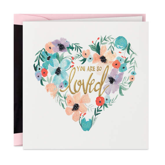 You Are So Loved Floral Heart Blank Love Card, , large image number 1