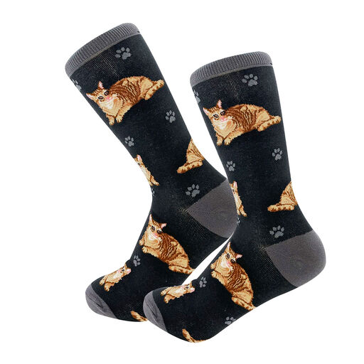 E&S Pets Orange Tabby Cat Novelty Crew Socks, 