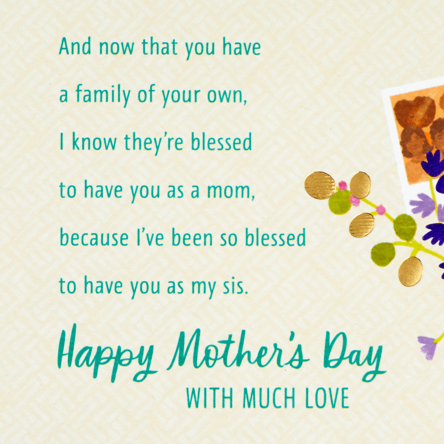 Flowers and Scrapbook Sister Mother's Day Card Sentiment image number 3