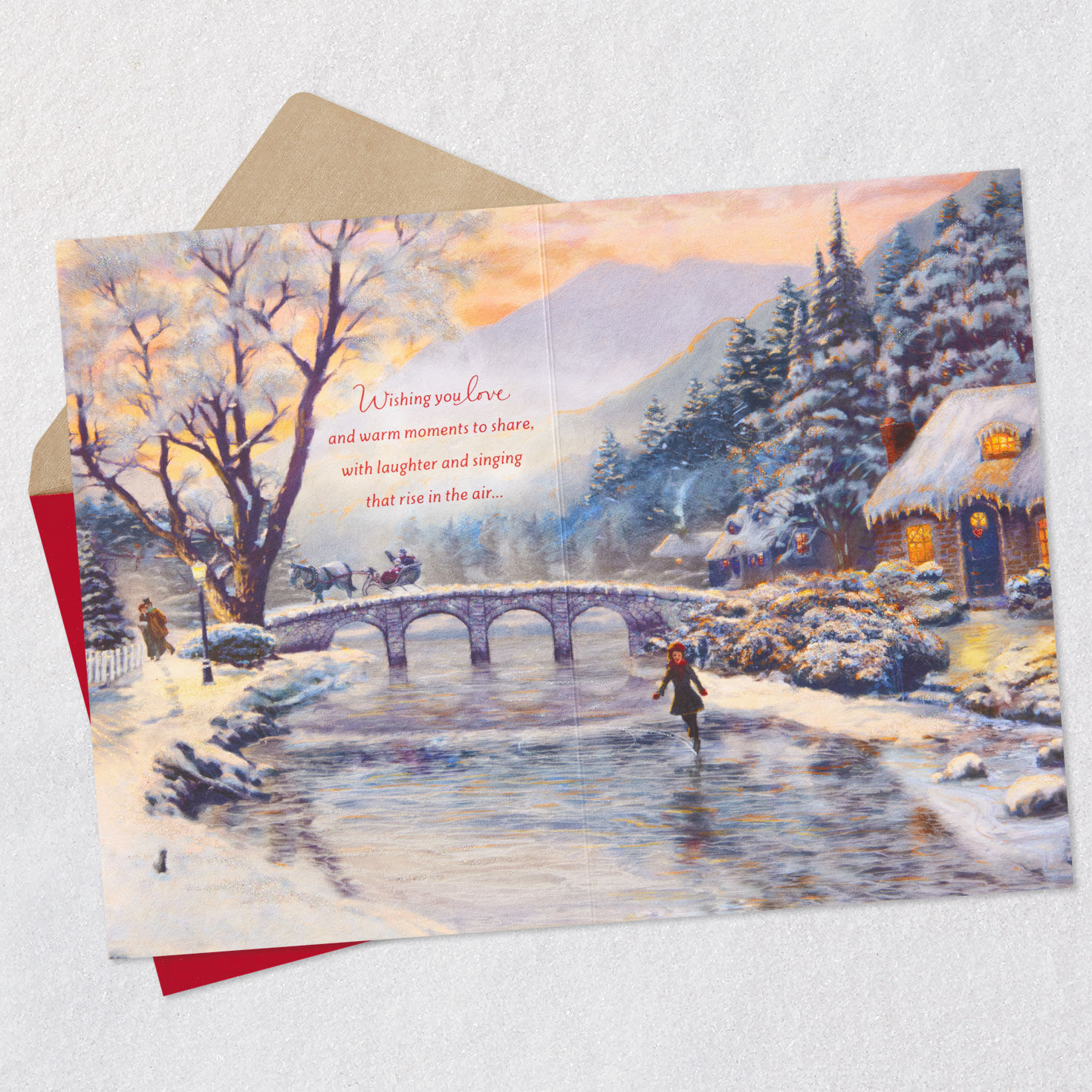 Thomas Kinkade Snowy Cabin Christmas Card Open Card with Envelope image number 5