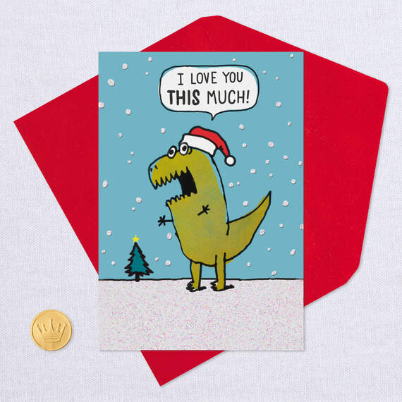 T-Rex Santa Love You This Much Funny Christmas Card, , large image number 5