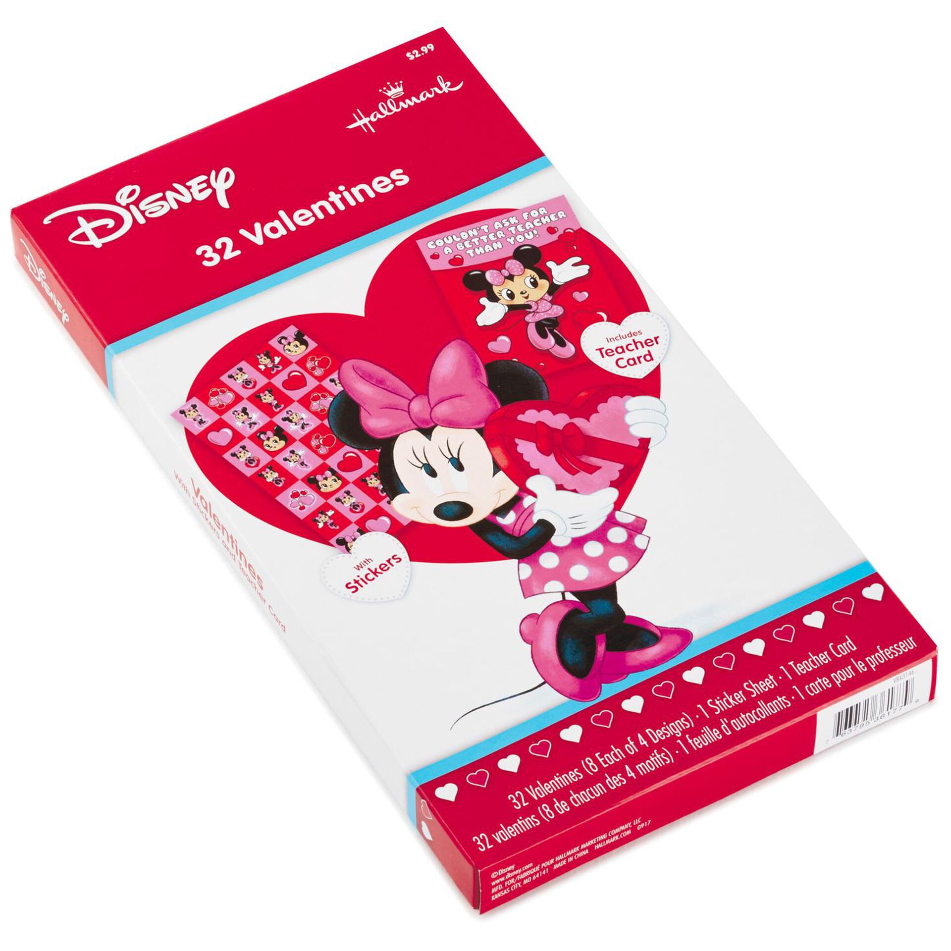 Minnie Mouse Kids' Valentines With Stickers, Pack of 32 - Boxed Cards