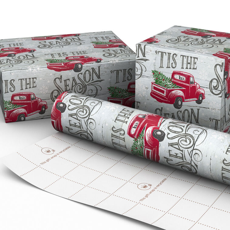 Tis the Season Red Truck Christmas Gift Wrap Roll Wrapped pkg image number 2