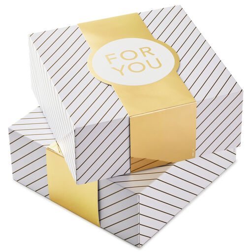 10" Gold and White Striped 2-Pack Gift Boxes With Bands, 