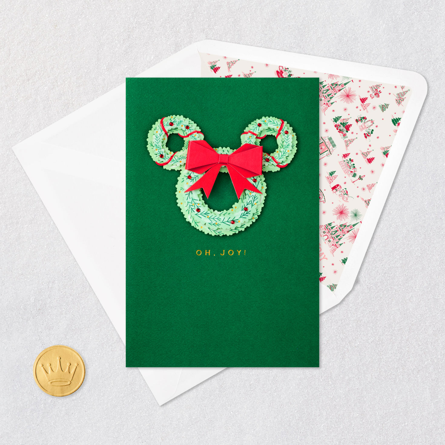Disney Holiday Ever After Movie Ears Christmas Card Card Front with Envelope and Gold Seal image number 5