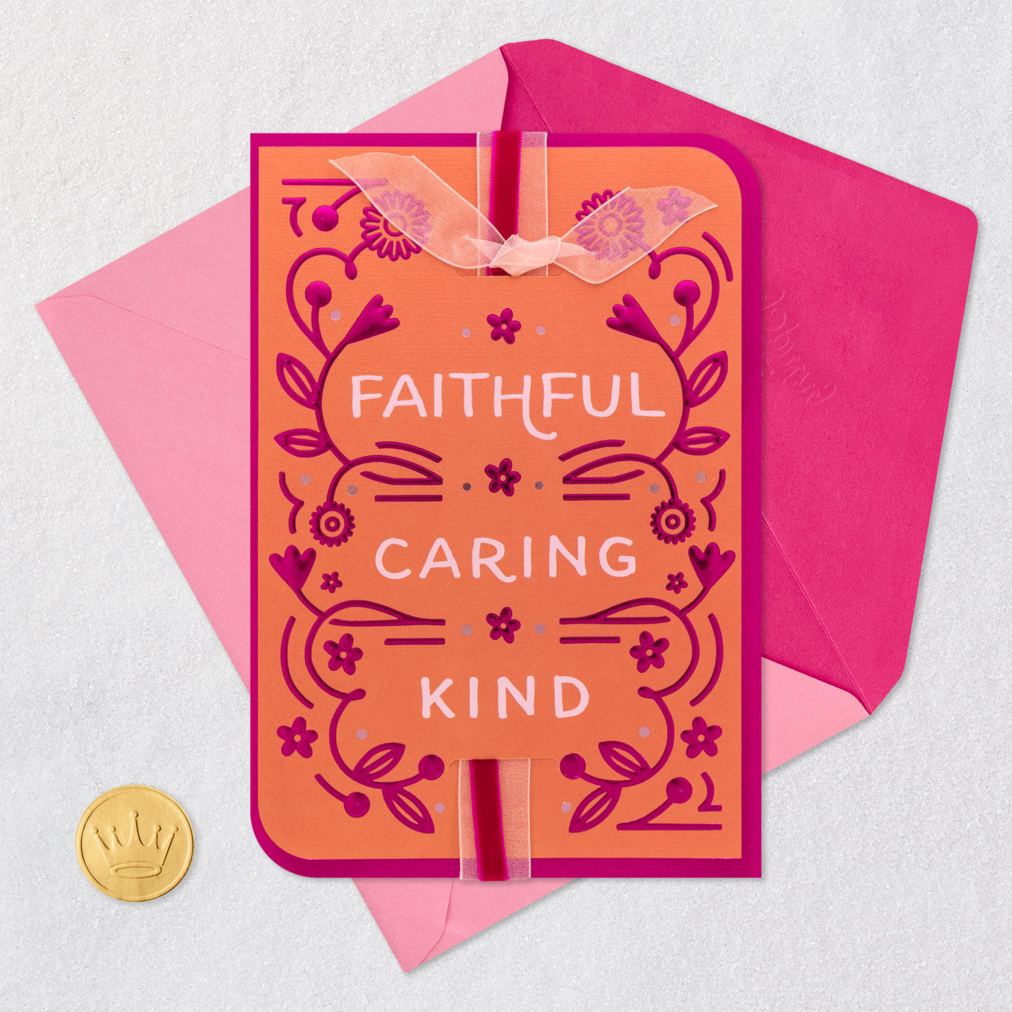 Pink and Orange Flowers Faith Mother's Day Card Card Front with Envelope and Gold Seal image number 6