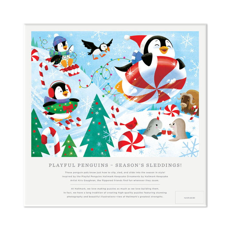 Penguins on Peppermint Sleds 550-Piece Puzzle back image number 6