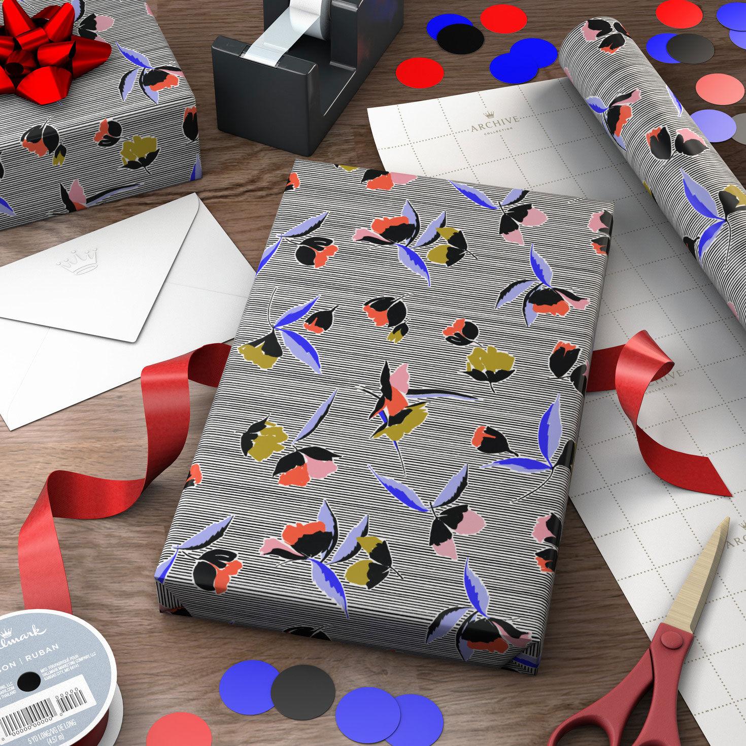 Bold Floral and Stripe Wrapping Paper Roll Wrapped pkg image number 3