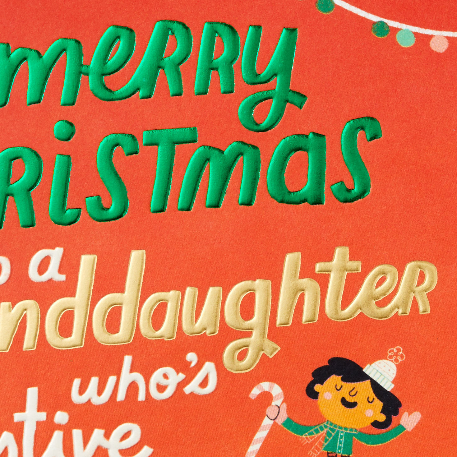 Orange and Green Christmas Card for Granddaughter Card Front Detail image number 4
