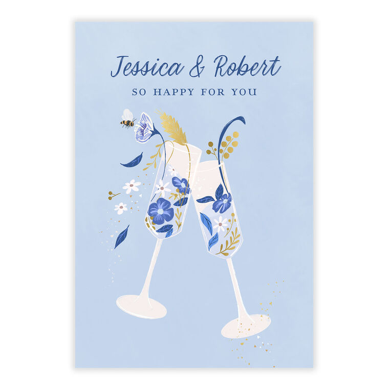 Flutes With Flowers Personalized Wedding Card front image number 2