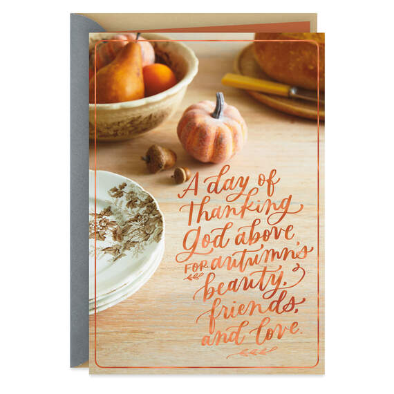 A Day of Thanking God Above Religious Thanksgiving Card, , large image number 1